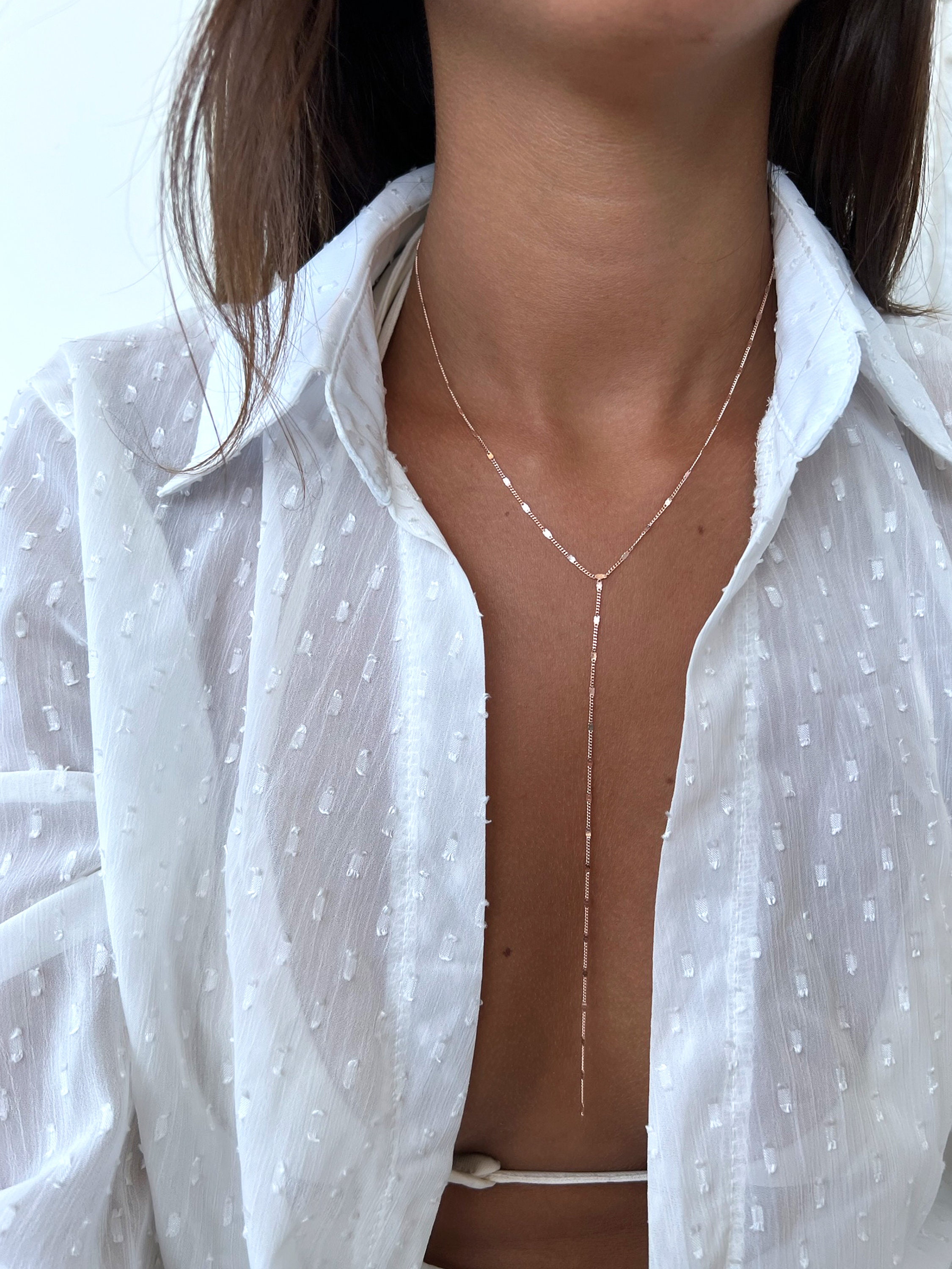 Sterling Silver 925 Lariat Necklace, Lariat Necklace, Rose