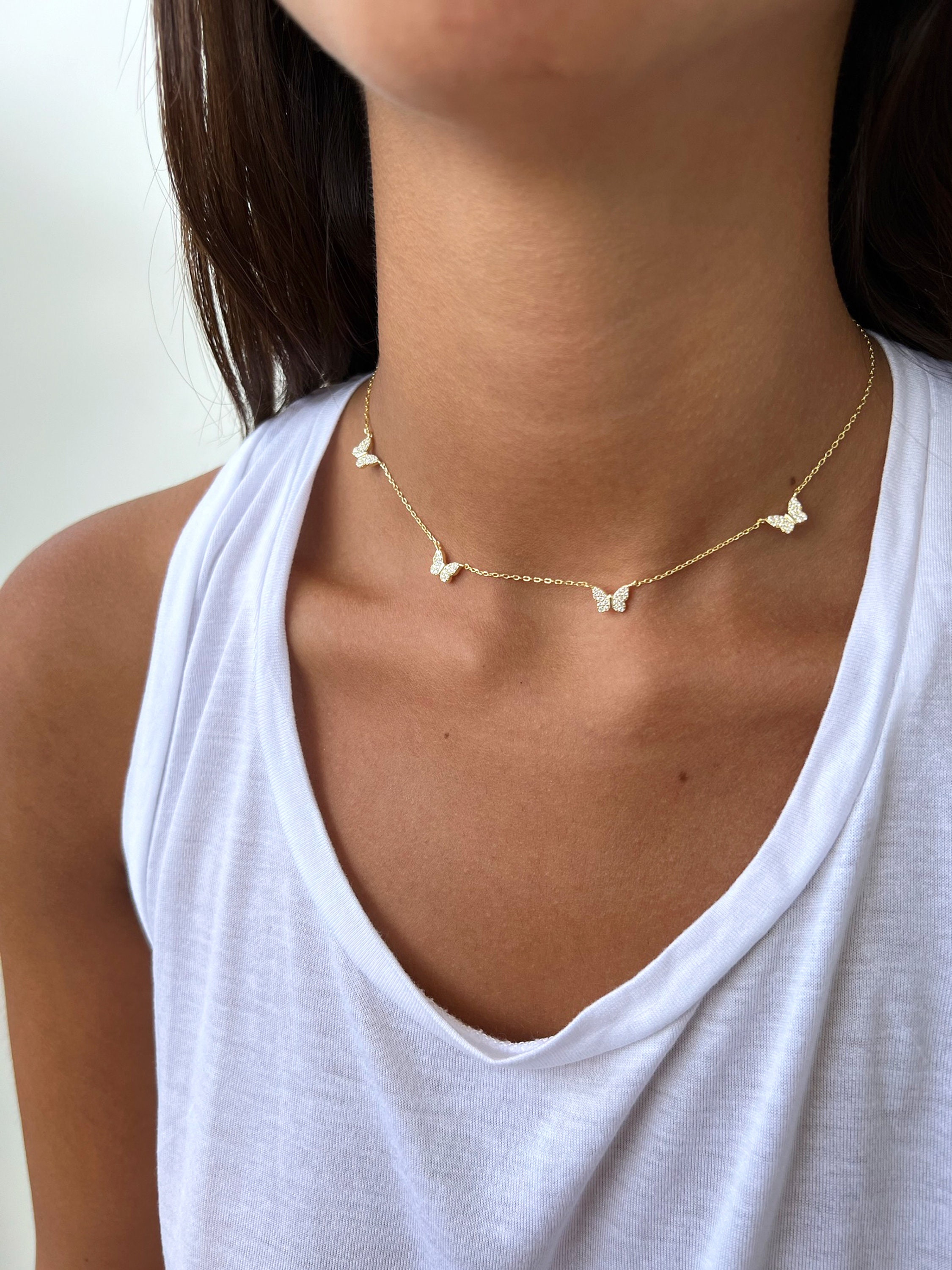 Vintage Large Articulated Gold Tone Butterfly Necklace