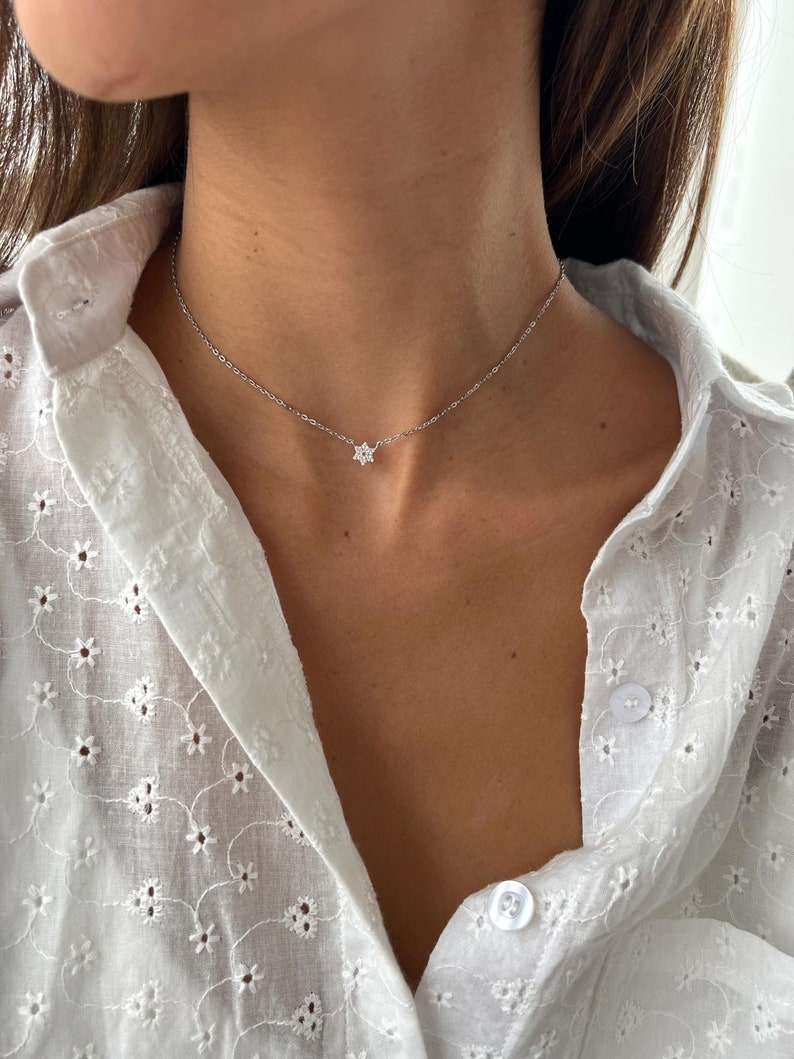 Gold Jewish Star Necklace, 14K Gold over 925 Sterling Silver Star of David Pendant, Tiny Minimalist Magen David Charm Necklace image 6