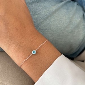 White Eye Bead Bracelet, Third Evil Eye Charm Bracelet, Silver 925 Eye Bracelet, 14k Gold Beaded Eye Bracelet, Dainty Bracelet For Women