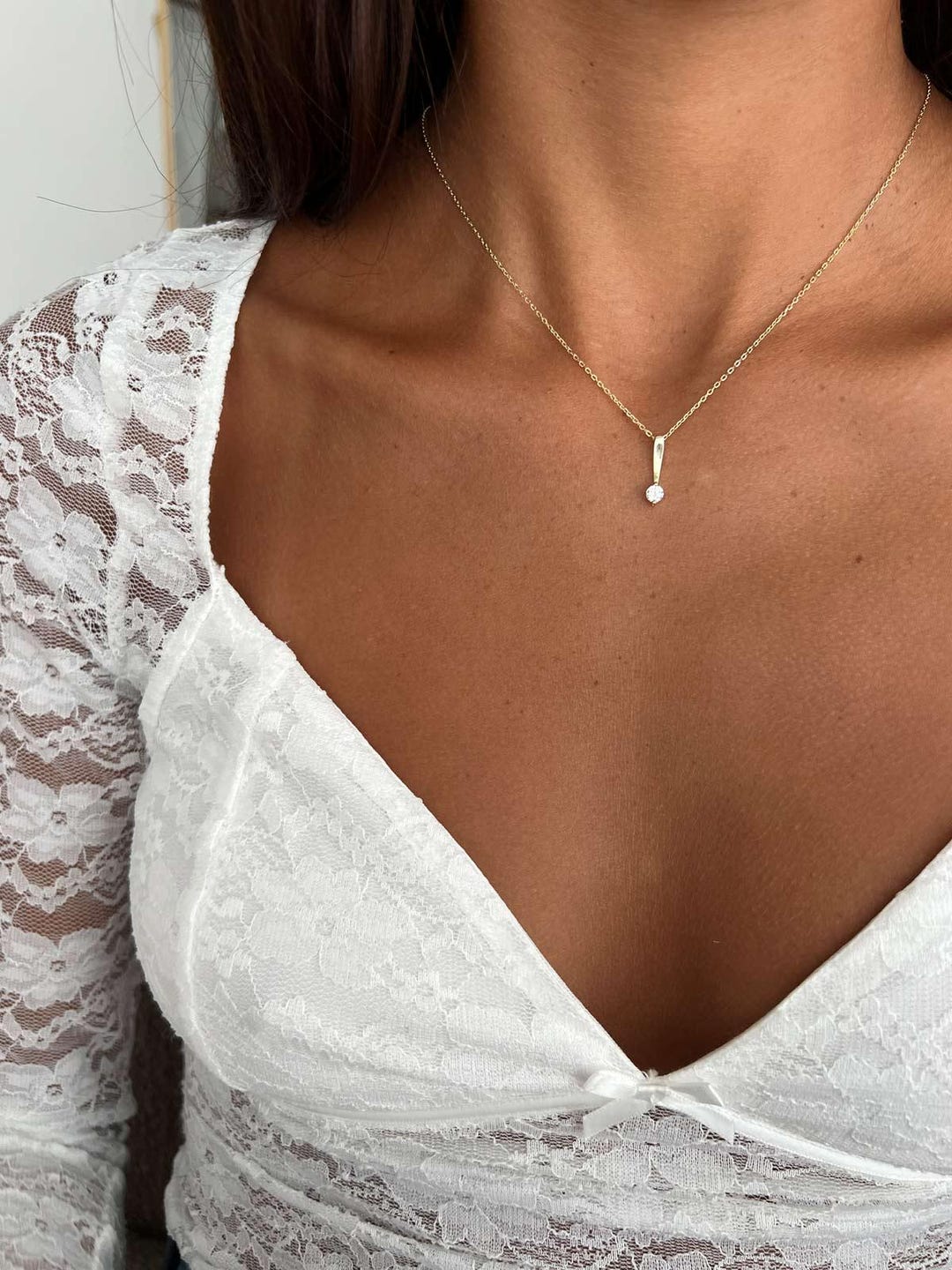 Drop Choker Dainty Drop Diamond Choker Necklace, Sterling Silver 925, Gold or Rose ...