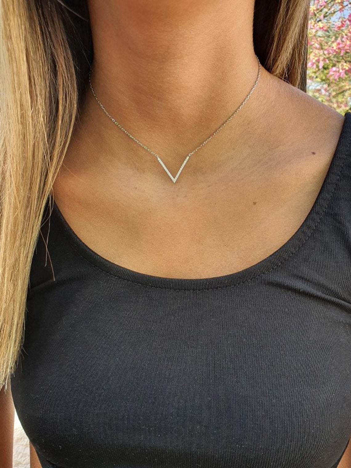 V shaped Necklace Sterling Silver V Necklace V Pendant Etsy