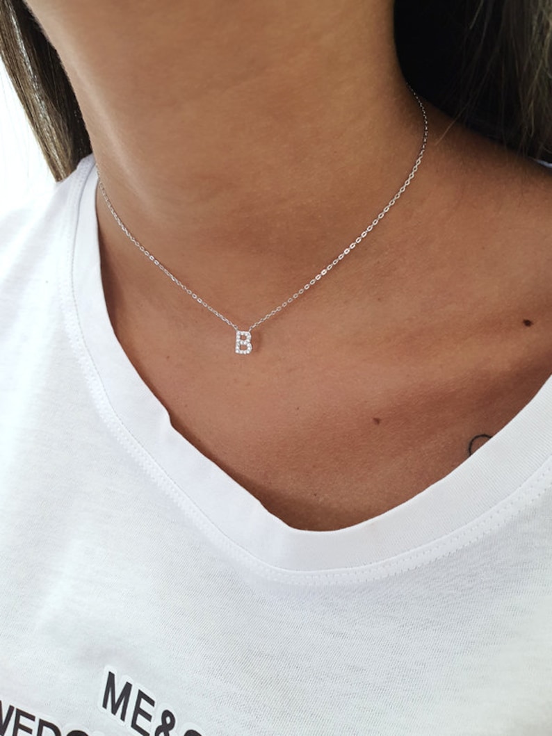 Letter necklace, Choker necklace, Silver sterling 925, gold plated, rose gold plated with CZ, fashion jewelry image 8