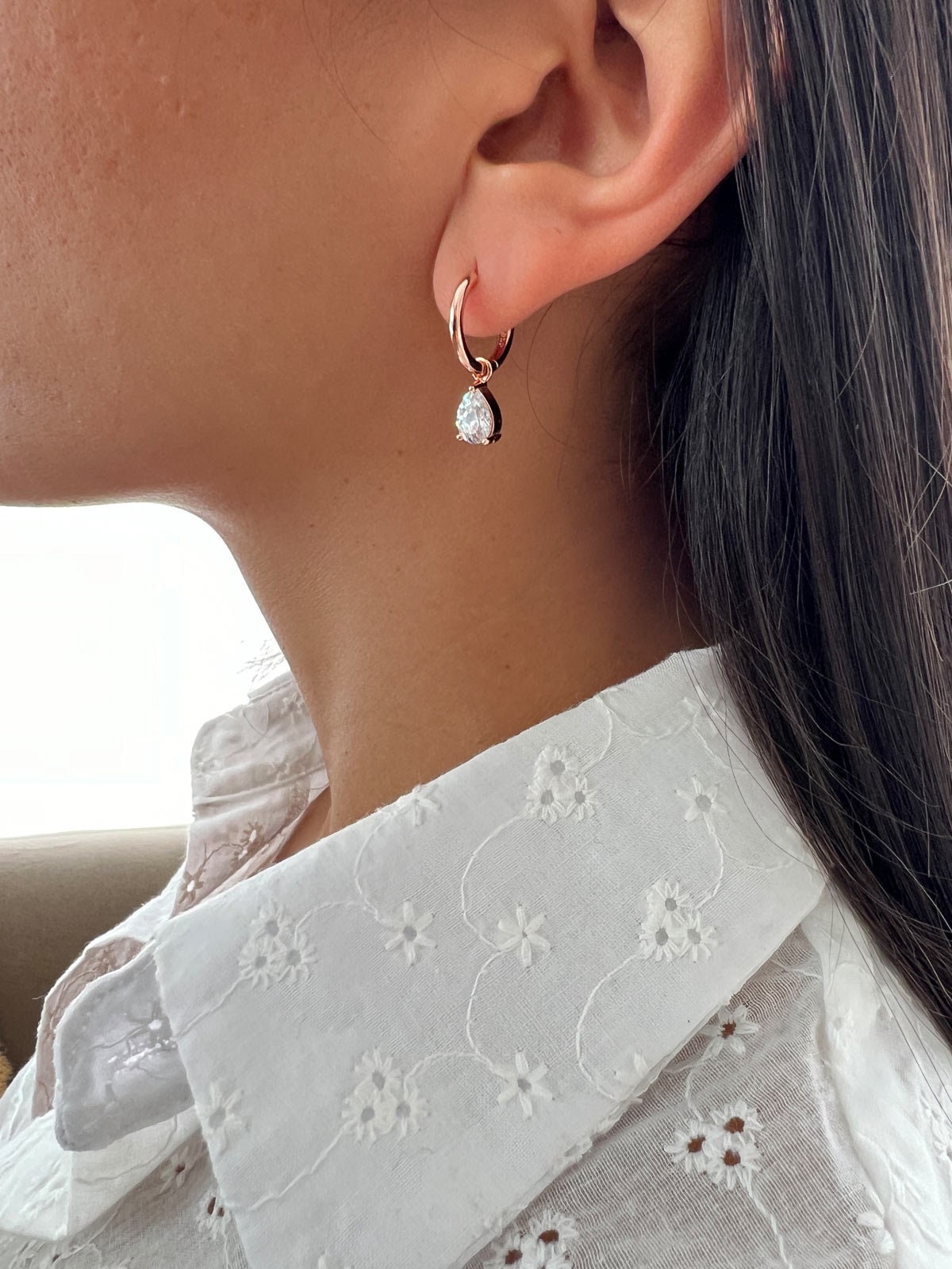 Silver 925 Drop Earring, Pear Cubic Zirconia Drop Hoop Silver 925 Drop Earring, Pear Cubic Zirconia Drop Hoop