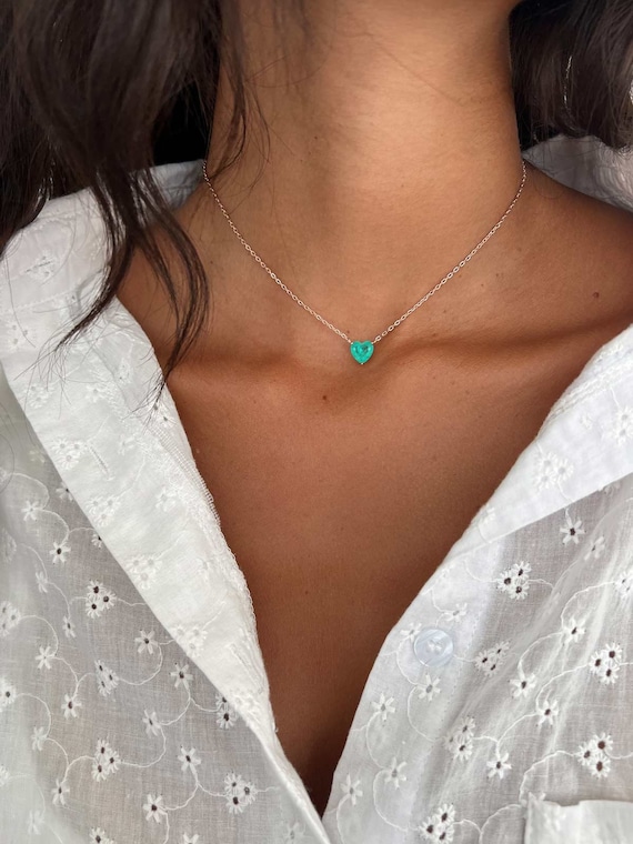 Collier Coeur Délicat, Pendentif Coeur CZ Turquoise En Argent