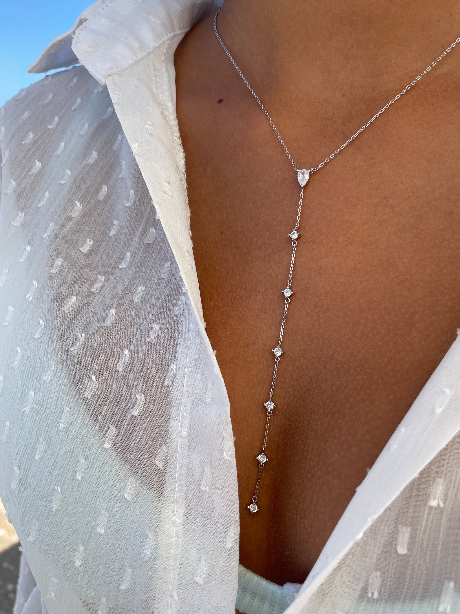 Long Silver Lariat Y Necklace Etsy