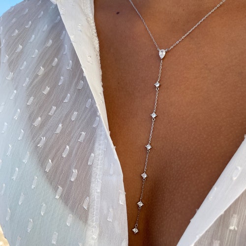 Silver Chunky Lariat Necklace Silver Lariat Pearl Necklace Etsy