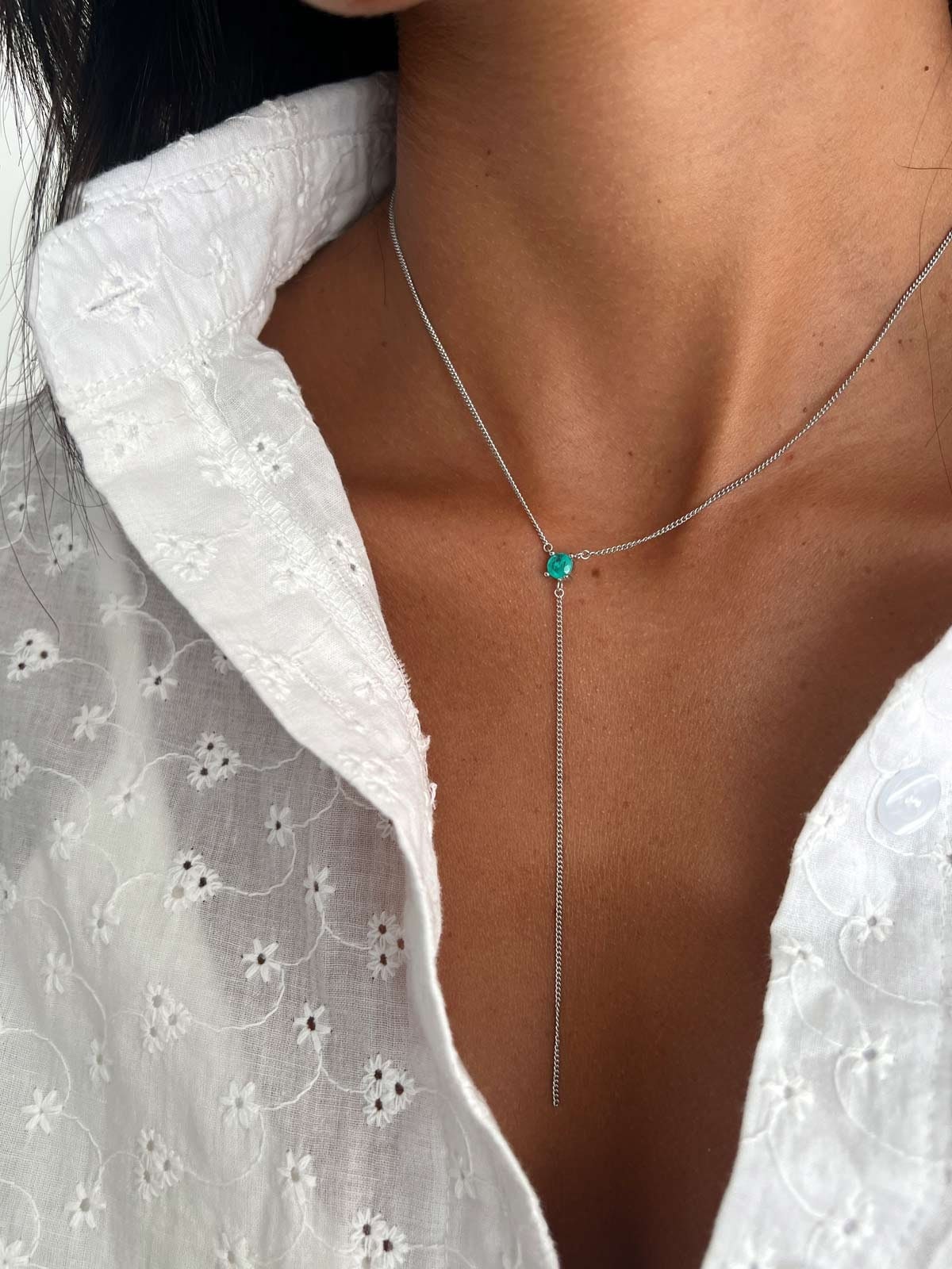 Silver 925 Lariat Necklace, Turquoise Solitaire Lariat Y