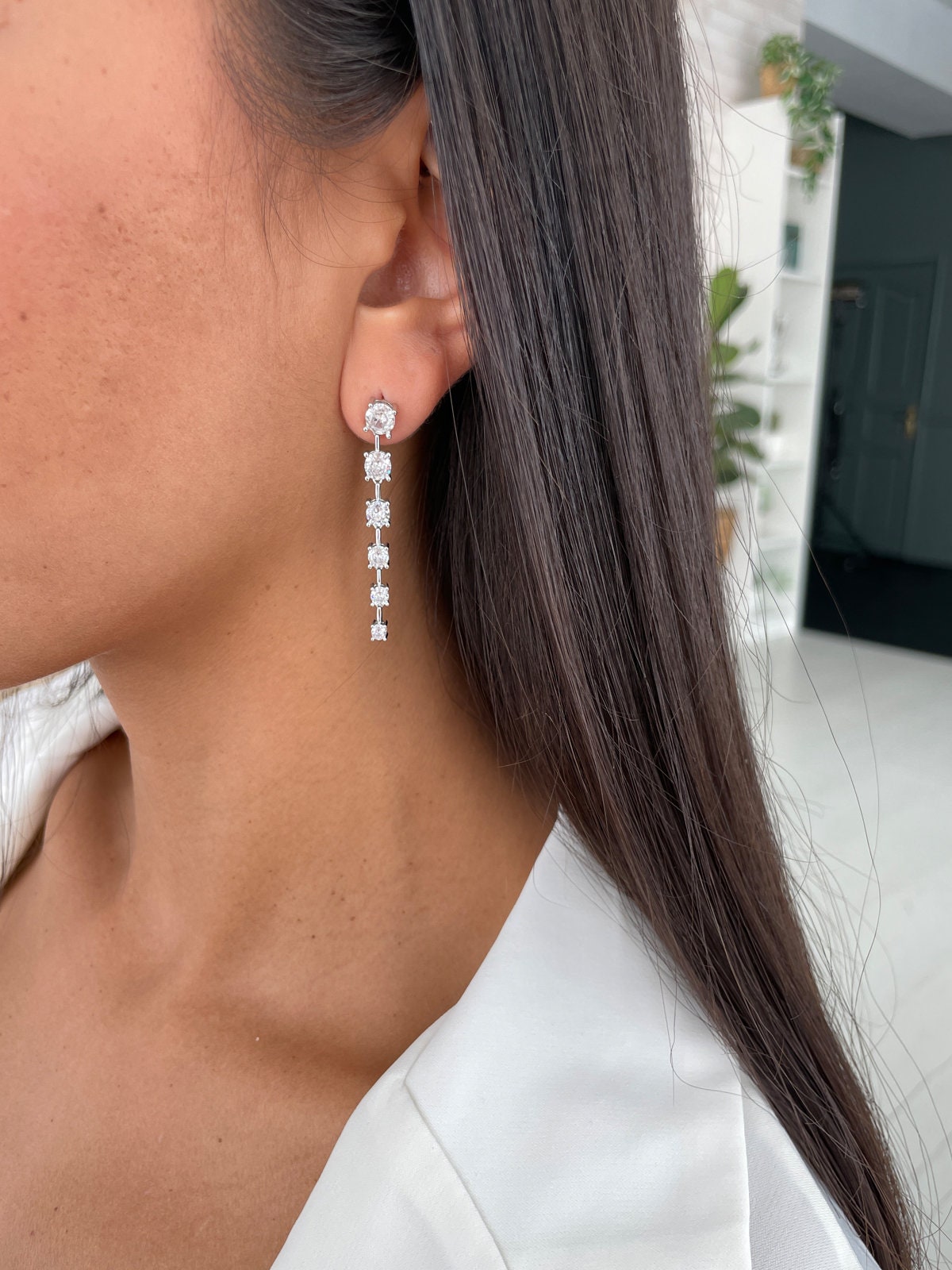 [COLD FRAME] ☆ / SILVER DIAMOND TENNIS DROP EARRINGS Diamond Tennis Earring Add-On Strips