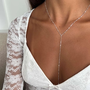 Collier Lariat en argent 925, collier long Lariat, collier simple en Y en or rose, collier long tombant pour femme