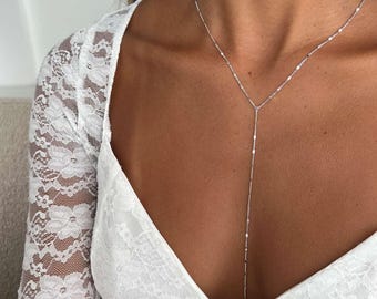 Y Lariat Necklace, 925 Sterling Silver Long Drop Chain, Minimalist Silver or Gold Necklace for Women