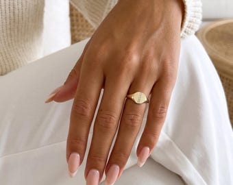 Anillo de sello de oro, anillo llamativo de plata de ley con línea de circonita cúbica