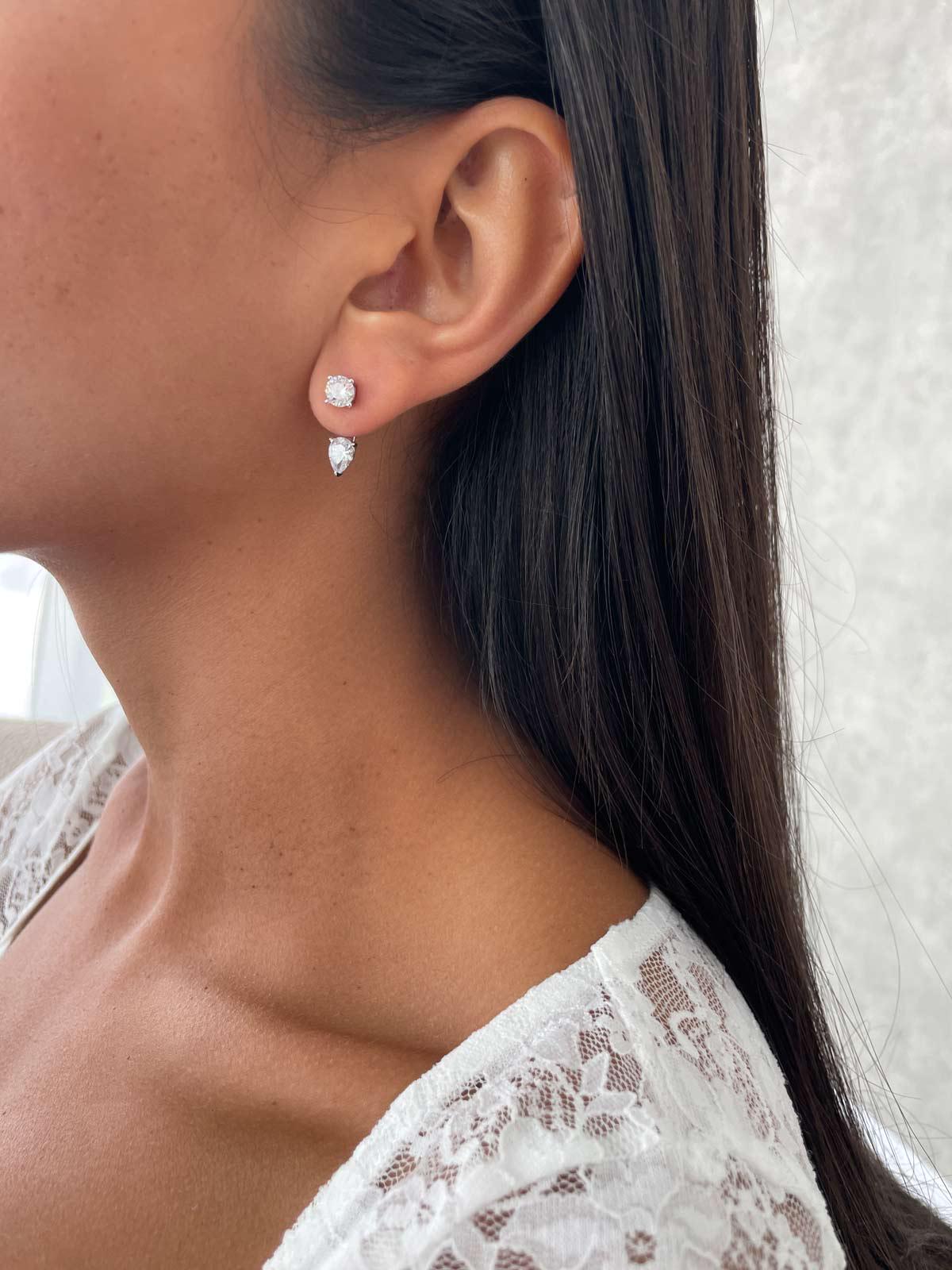 Ear Jacket Earrings Silver 925, Solitaire Front Back Earrings