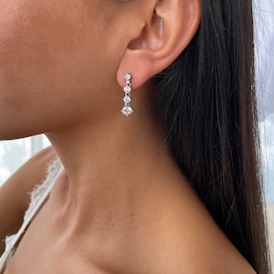 TENNIS Drop Earrings, Silver 925 Earring , CZ Drop Earrings, Rose Gold Dangle Earrings, Cubic Zirconia Wedding Jewelry
