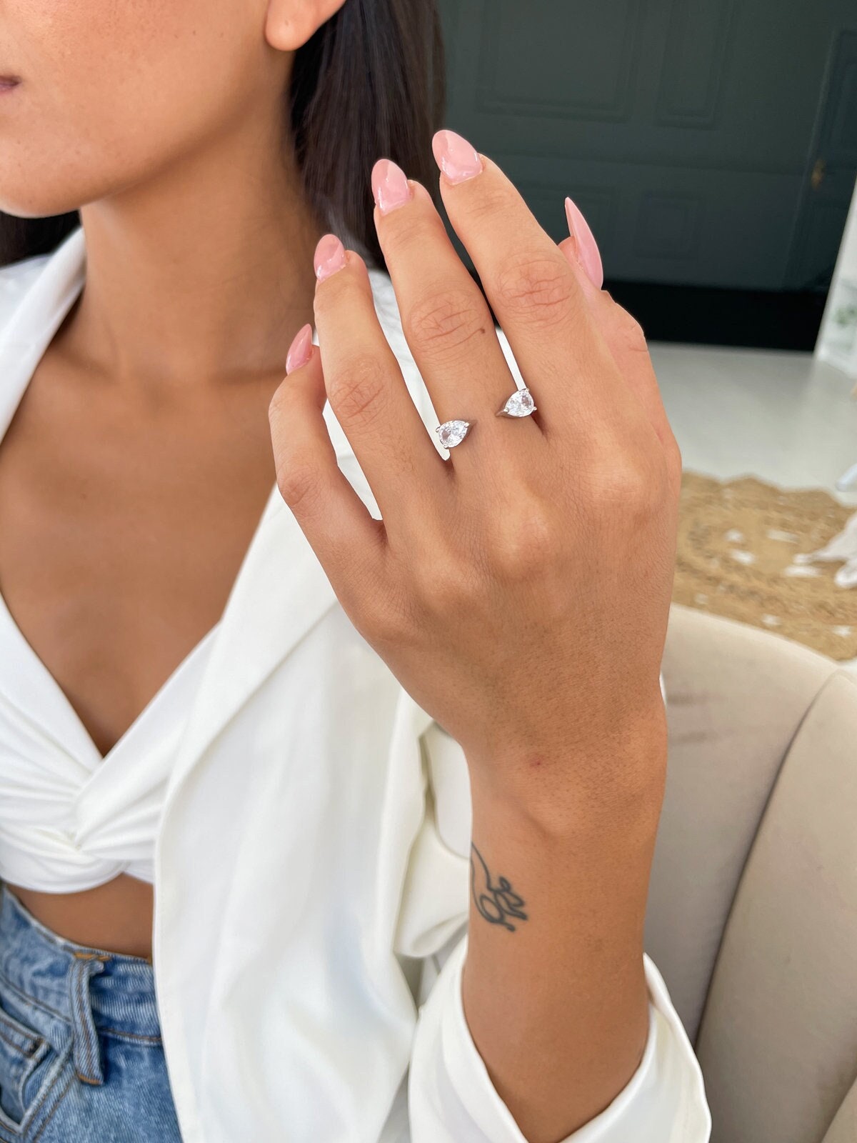 Pandora teardrop shop ring on hand