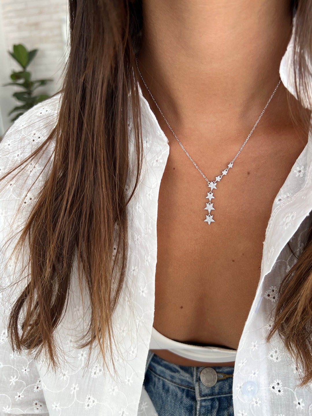 Sterling Silver Star Drop Necklace, Star Y , Dainty Lariat, Simple