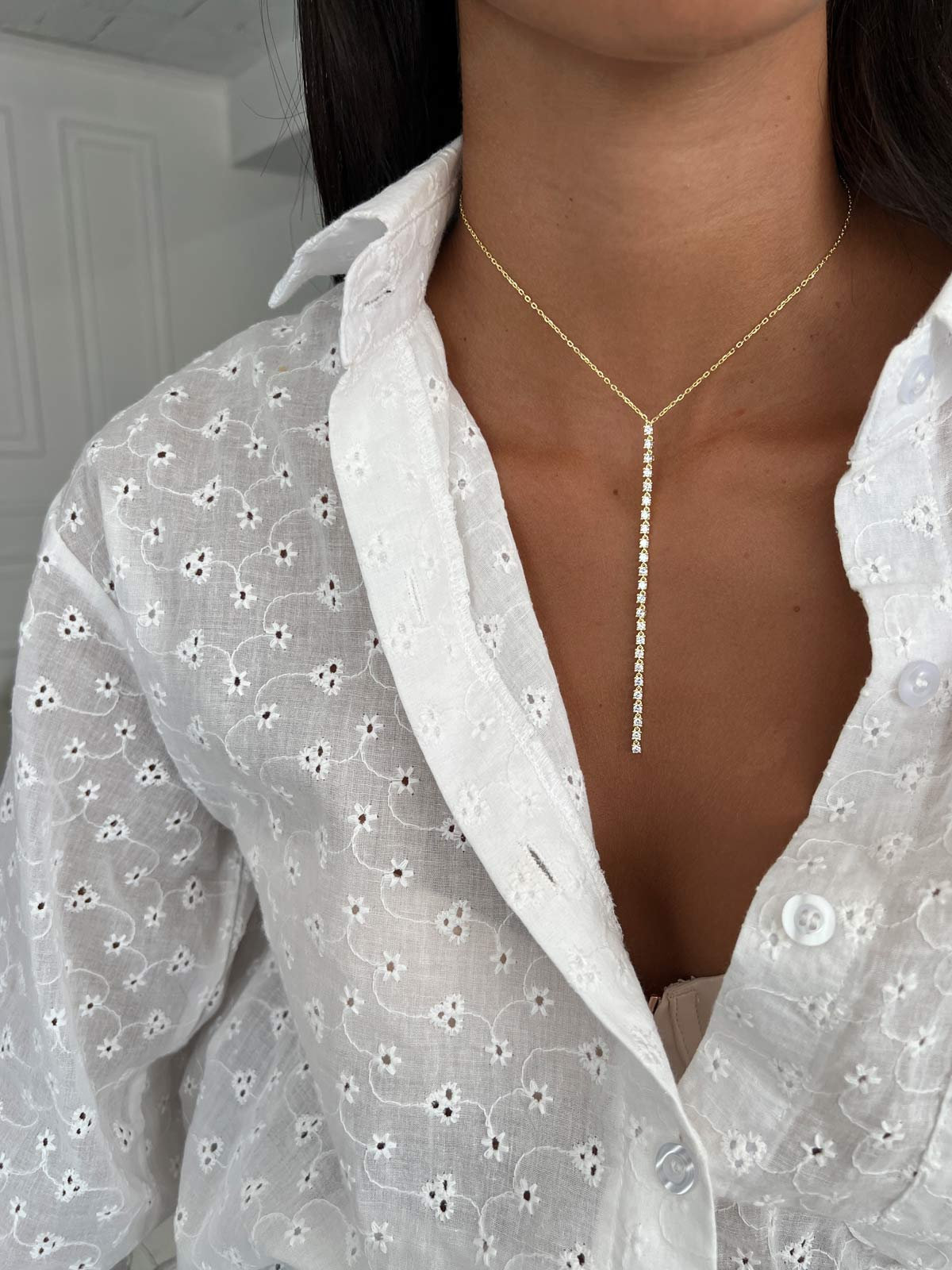 Lariat Tennis Necklace, Sterling Silver 925 CZ Drop Y Necklace