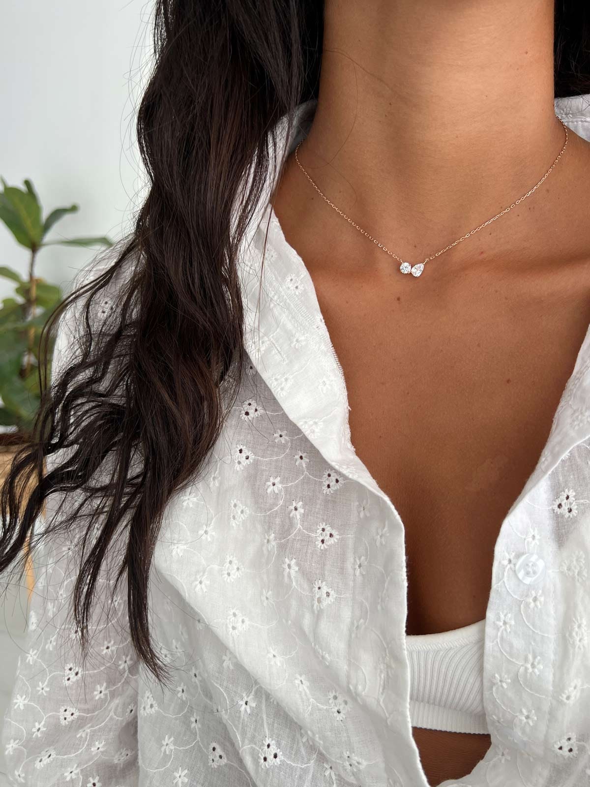 Collar de lágrima de plata 925, collar solitario de circonita cúbica en forma de pera, collar con doble colgante de oro rosa de 14 k, gargantilla con dije de plata esterlina