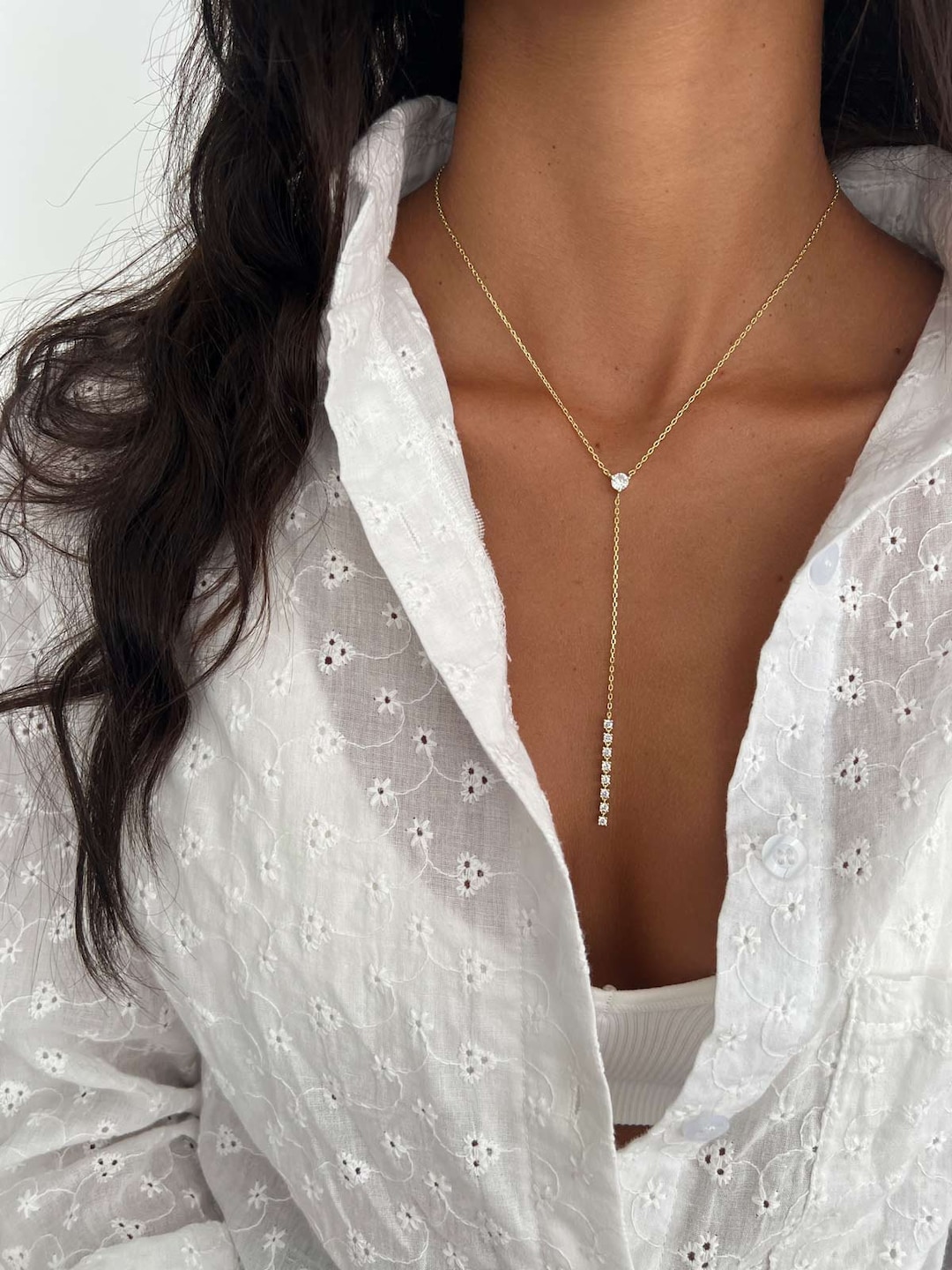 18Kt Rose Gold Plated With Cz Lariat Necklace