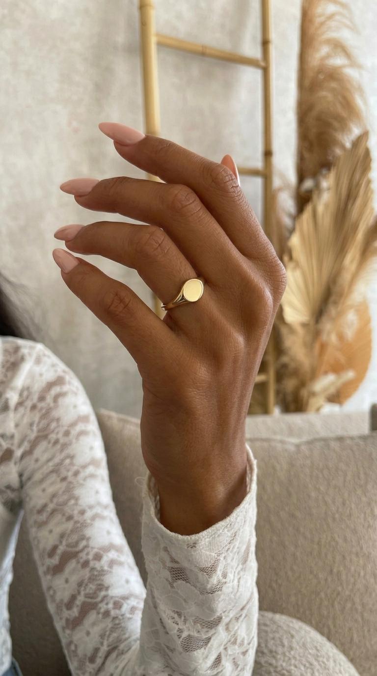 Dainty Oval Pinky Ring, 14K Gold Over 925 Sterling Silver