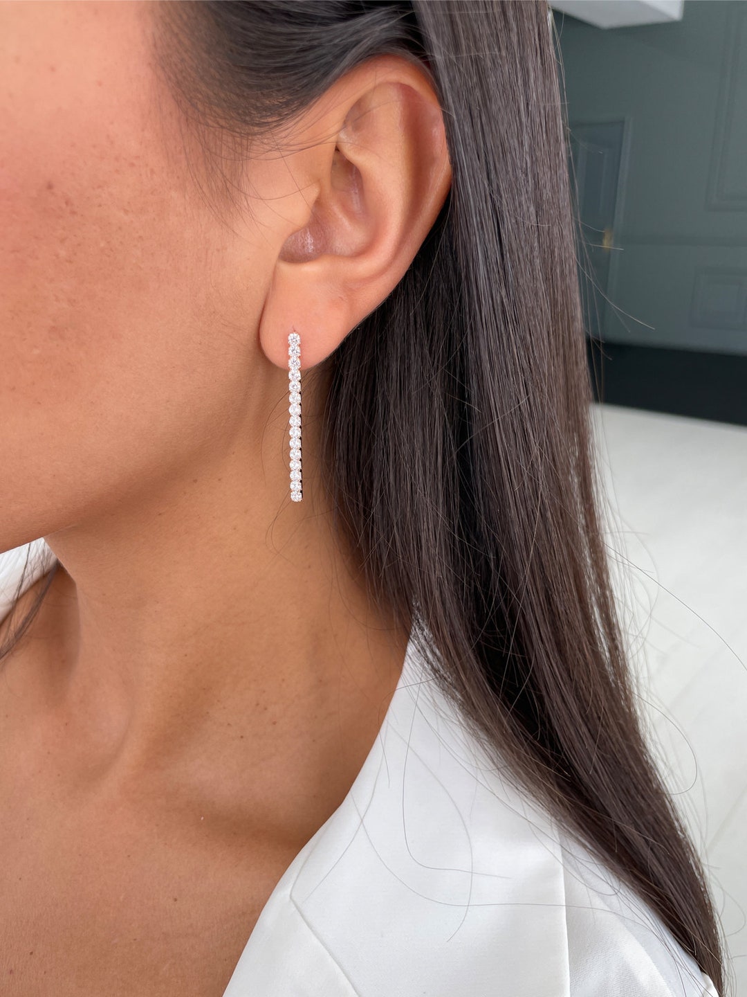 Orecchini pendenti lunghi in argento sterling con foglia e