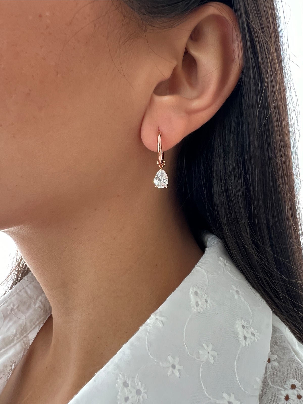 Silver 925 Drop Earring, Pear Cubic Zirconia Drop Hoop Silver 925 Drop Earring, Pear Cubic Zirconia Drop Hoop