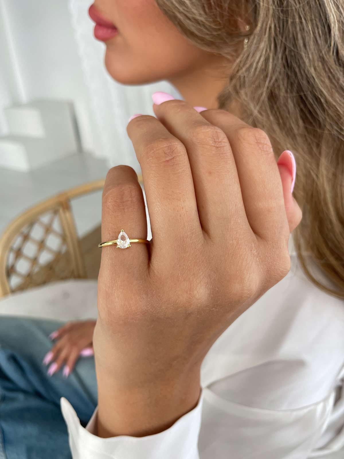 Pinky Ring Silver 925, Teardrop Ring, One Size CZ Ring, 14k Gold