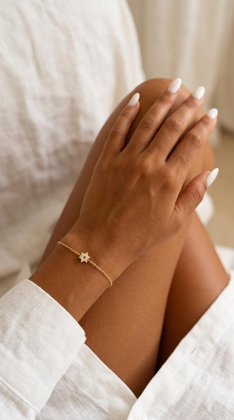Star of David Bracelet, 14K Gold over 925 Sterling Silver Magen David Charm, Dainty Jewish Star Bracelet Gift for Her image 8