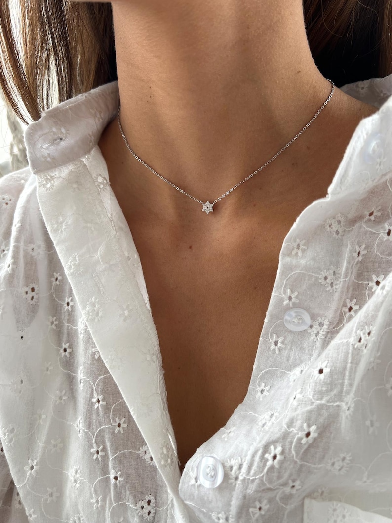 Gold Jewish Star Necklace, 14K Gold over 925 Sterling Silver Star of David Pendant, Tiny Minimalist Magen David Charm Necklace image 2