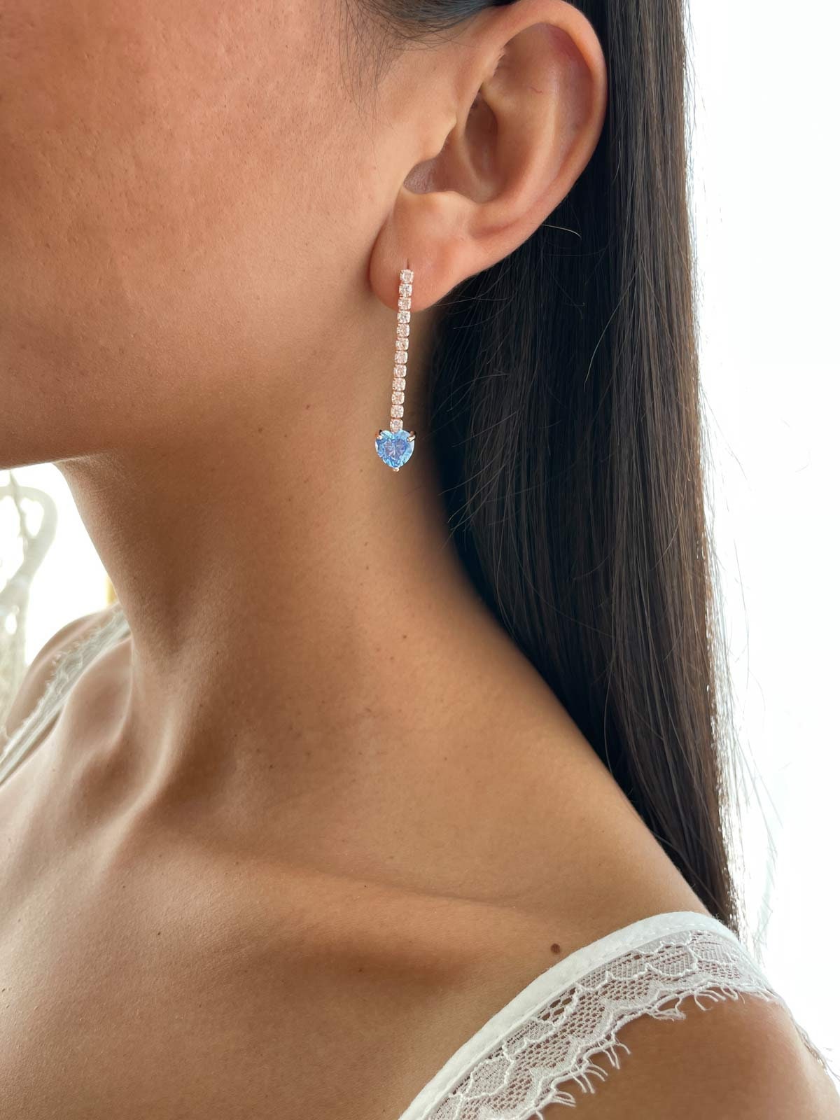Silver 925 Tennis Earrings, 14k Gold Drop Heart Earrings