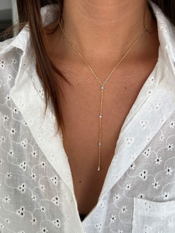 シルバーラリアットネックレス、上品なYネックレス、ミニマリスト14K 