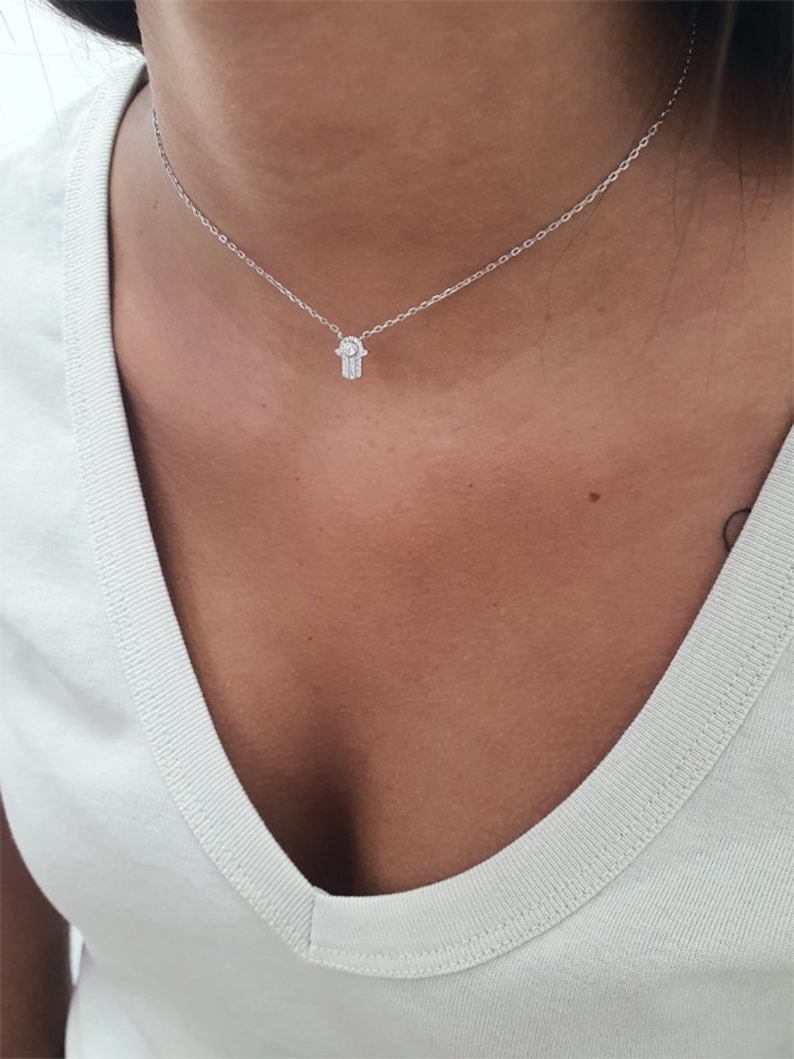 Lucky Necklace Silver Hamsa Choker Necklace Hand Of God Hand Of Fatime Evil Eye Choker Necklace Good Luck Charm Silver Hand Necklace