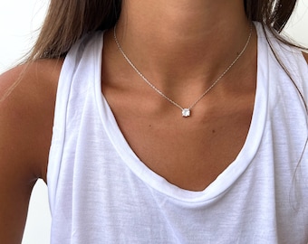 Silver 925 Solitaire Necklace, Delicate CZ Necklace, Tiny CZ Solitaire Pendant, Solitaire Necklace Gold, Sterling Silver 925 Rose Gold