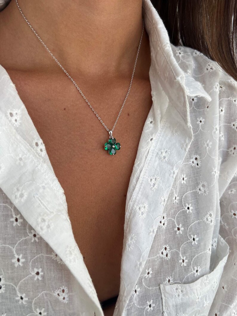 Silver Clover Necklace, Tiny Heart Clover Necklace, Sterling Silver 925