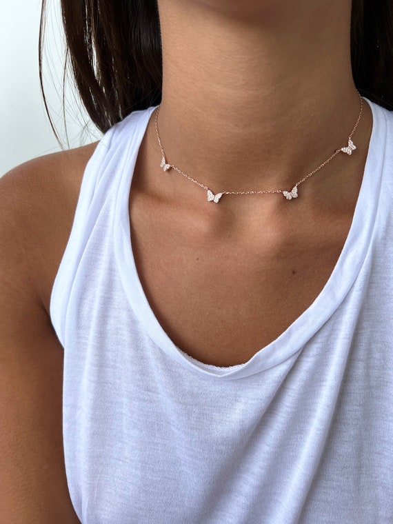 Gold Necklaces for Women - Butterfly Choker Necklace Gold Pendant Necklace  18K Gold Plated Adjustable Herringbone Personalized Necklace freeshipping -  JettsJewelers