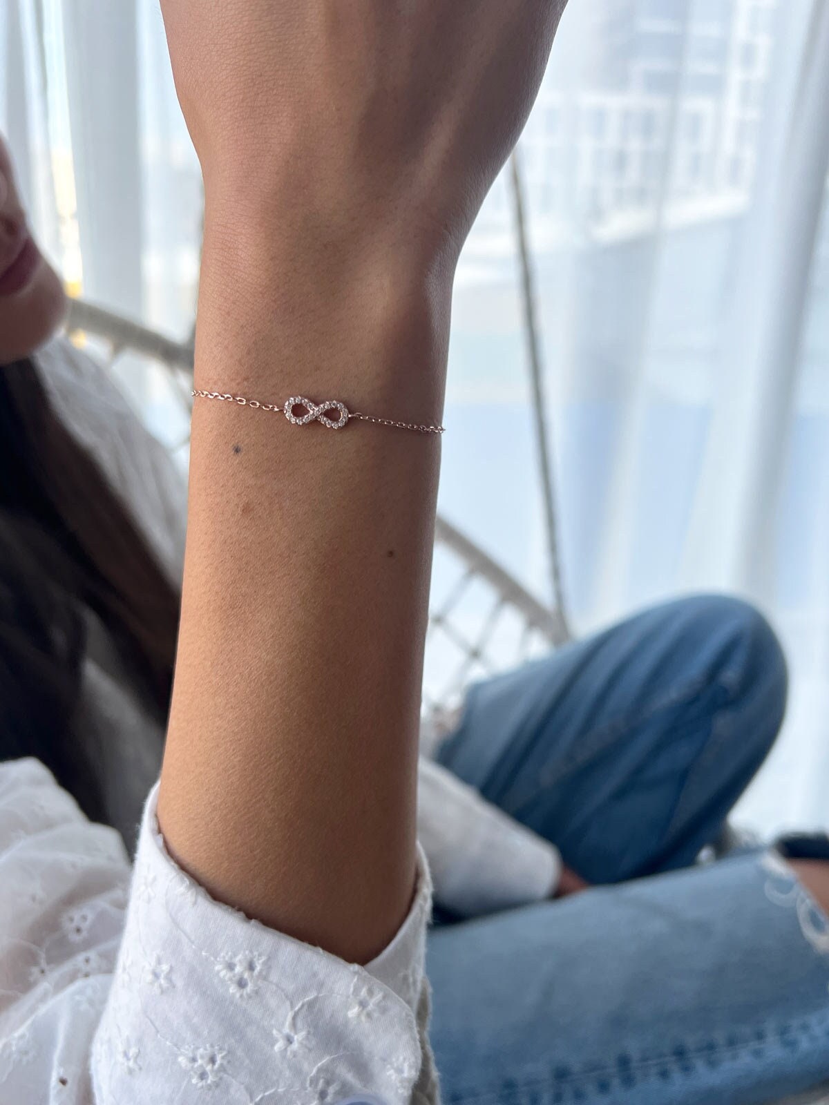 Silver 925 Infinity bracelet, Tiny 14k Gold infinity bracelet, CZ Charm Infinity Bracelet, cubic zirconia Pendant Bracelet for women