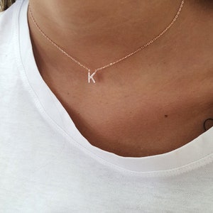 Letter necklace, Choker necklace, Silver sterling 925, gold plated, rose gold plated with CZ, fashion jewelry image 7