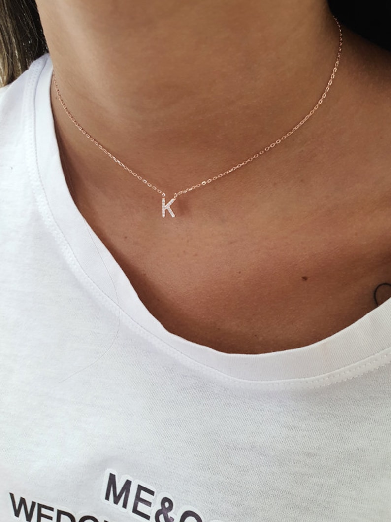 Letter necklace, Choker necklace, Silver sterling 925, gold plated, rose gold plated with CZ, fashion jewelry zdjęcie 7
