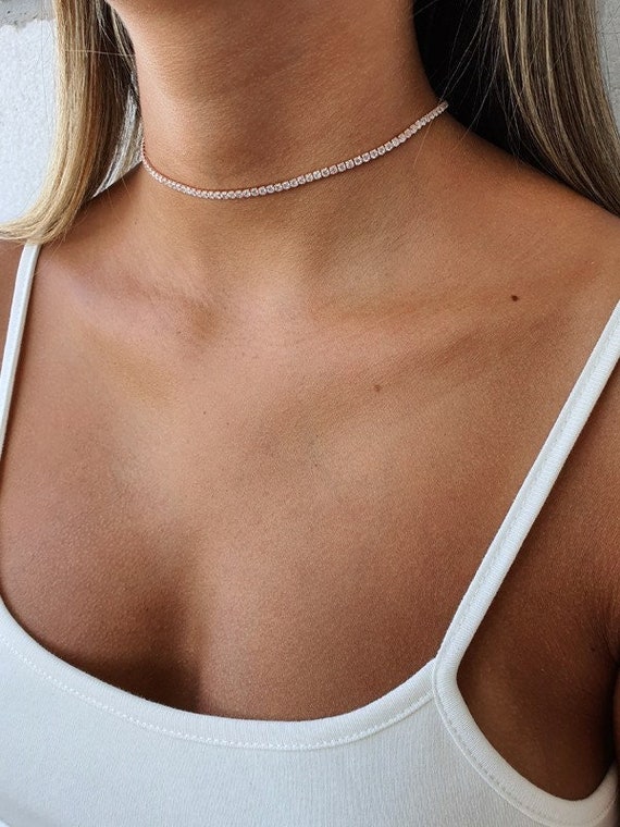 Tennis Necklace Silver 925 Tennis Choker 2.5 Mm Cubic Zirconia