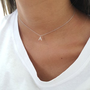 Letter necklace, Choker necklace, Silver sterling 925, gold plated, rose gold plated with CZ, fashion jewelry image 2