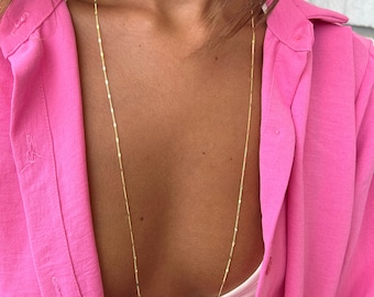 Sterling Silver 925 Long Necklace, Long Chain Necklace, Lariat Necklace, 14k Gold Long Necklace, Link Chain Necklace for Women