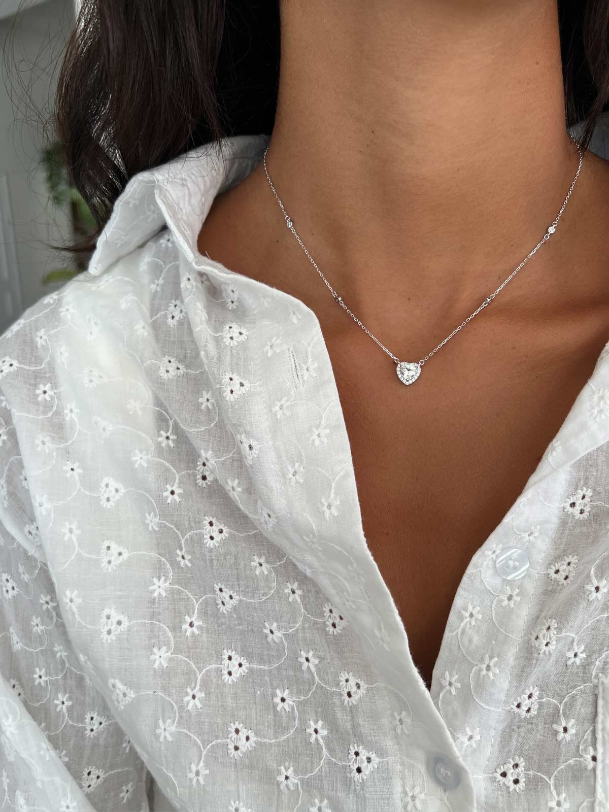 Silver 925 Heart Necklace, CZ Heart Pendant Necklace, Heart