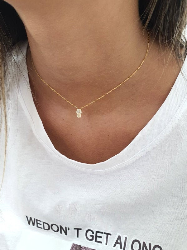 Gold Hamsa Choker Necklace Gold Hand 