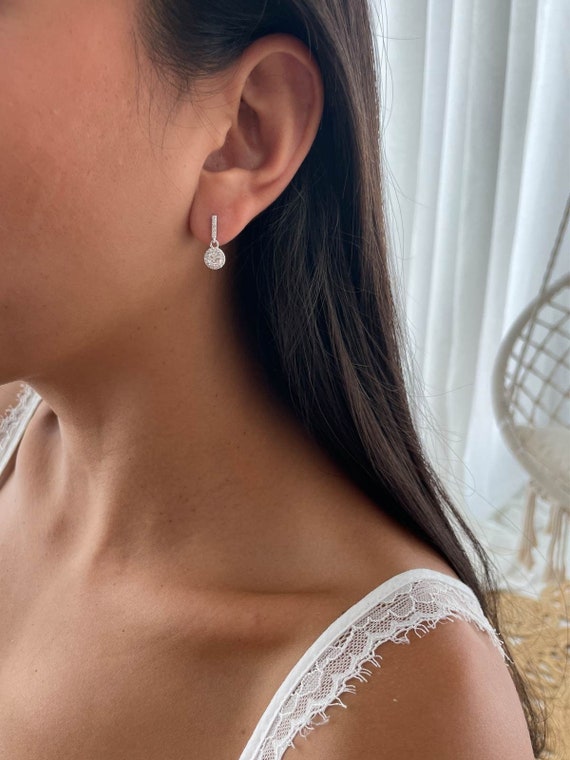 Orecchini pendenti Halo in argento sterling 925, orecchini pendenti con solitario CZ per donna - Italia