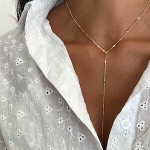 14K Gold Long Lariat Y Necklace for Women