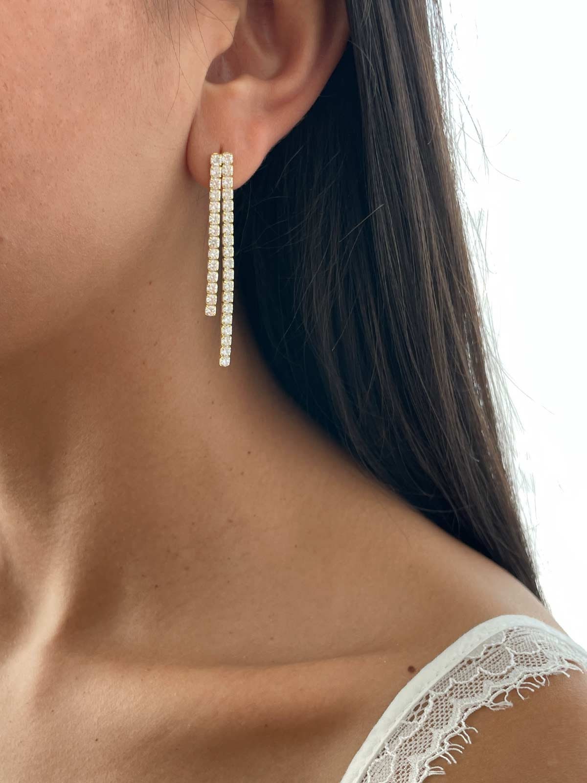 Silver 925 Tennis Earrings, Double Tennis Falling Earrings