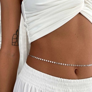 Cadena para el vientre de plata 925, joyería para bikini, cadena para la cintura, delicada cadena para el cuerpo de plata esterlina, cadena para el vientre de oro rosa, joyería para el cuerpo, collar largo