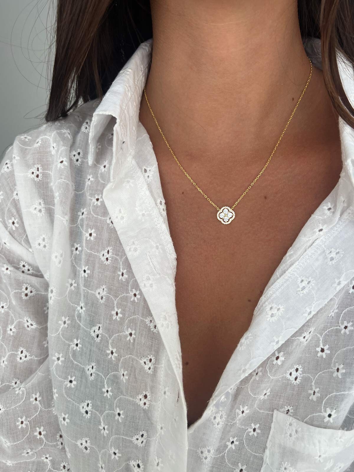 Silver Clover Necklace, Tiny 14k Gold Clover Necklace