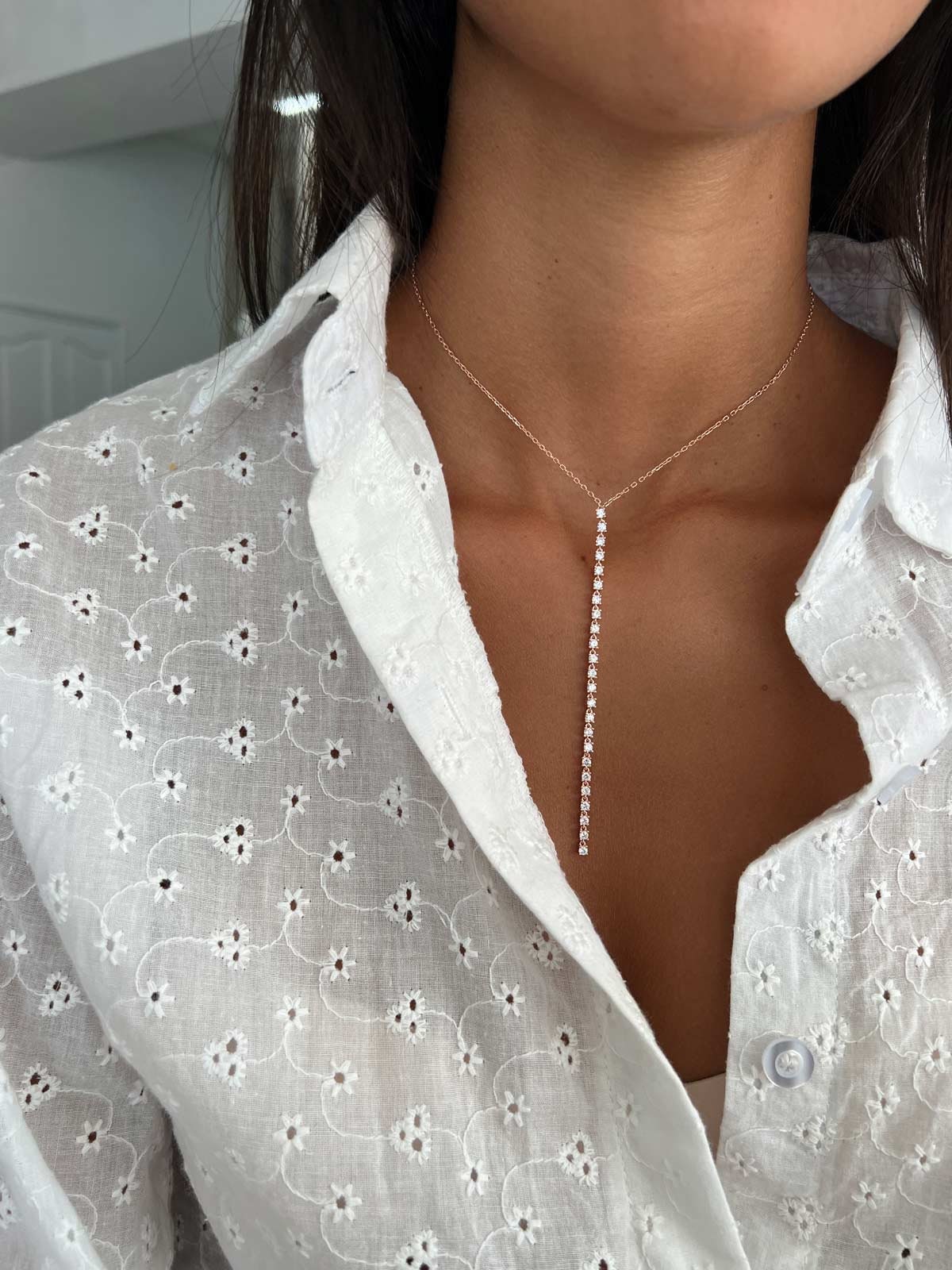 Lariat Tennis Necklace, Sterling Silver 925 CZ Drop Y Necklace