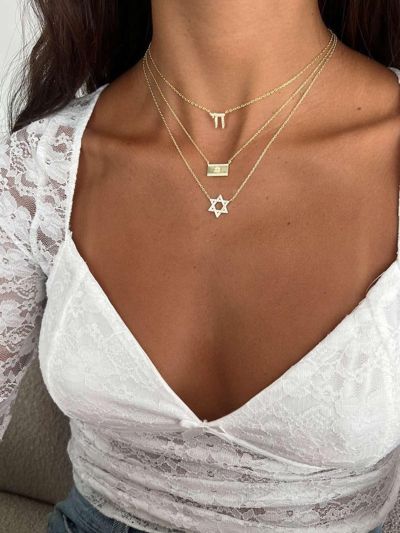 Star of David Israel Necklace, Gold Magen David Jewish Pendant for Women image 10